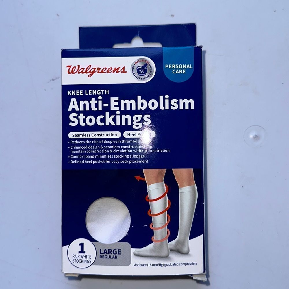 New in box Walgreens knee length white anti-embolism stockings